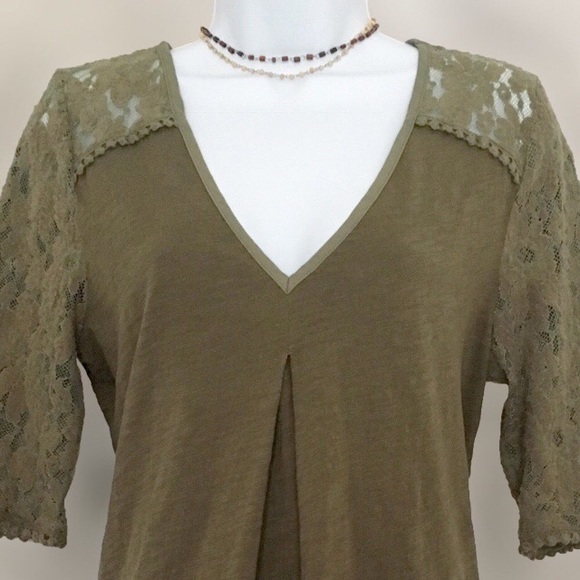 Anthropologie Olive Green Mixed Media Top, Size L - Picture 5 of 7